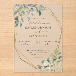 Invitaciones Acrílicas Eucalipto Rústico y Boda del marco dorado