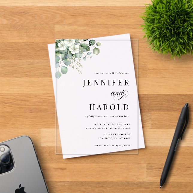 Invitaciones Acrílicas Eucalyptus Boda Floral Mínimo Transparente (Insitu (Tarjeta de Invitación))