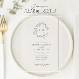 Invitaciones Acrílicas Eucalyptus Escudo Green Leafy Monograma Boda