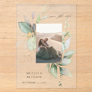 Invitaciones Acrílicas Eucalyptus Glow Foto Vertical Guardar la Fecha