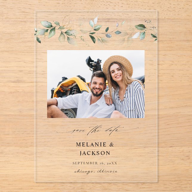 Invitaciones Acrílicas Eucalyptus Glow Photo Save the Date 2 (Anverso)