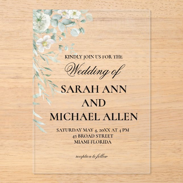 Invitaciones Acrílicas Eucalyptus Greenery Acrylic Invitation (Anverso)