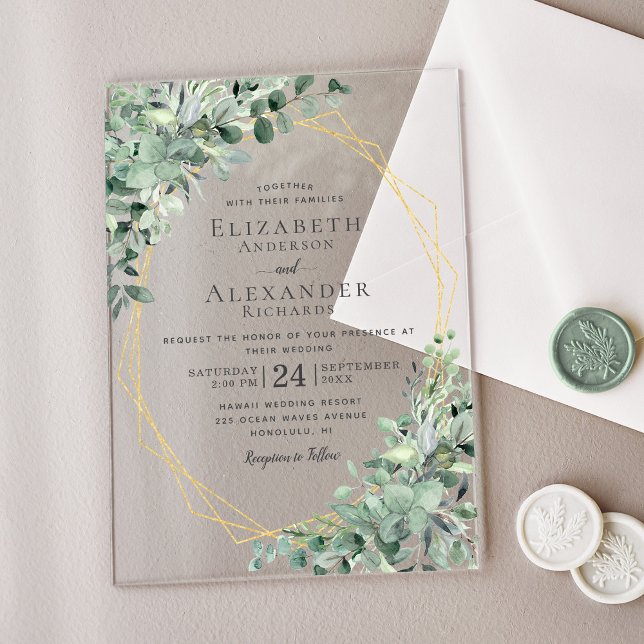 Invitaciones Acrílicas Eucalyptus Greenery Boda Geométrico Rústico (Subido por el creador)