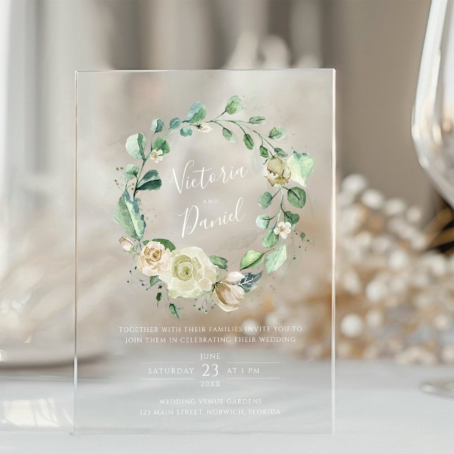 Invitaciones Acrílicas Eucalyptus Greenery deja a un elegante Boda floral (Subido por el creador)