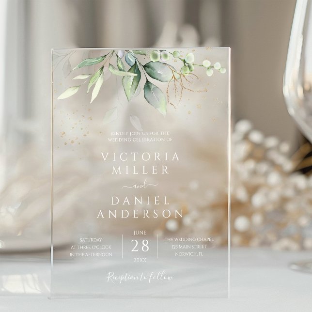 Invitaciones Acrílicas Eucalyptus Greenery Gold deja Boda botánico (Subido por el creador)