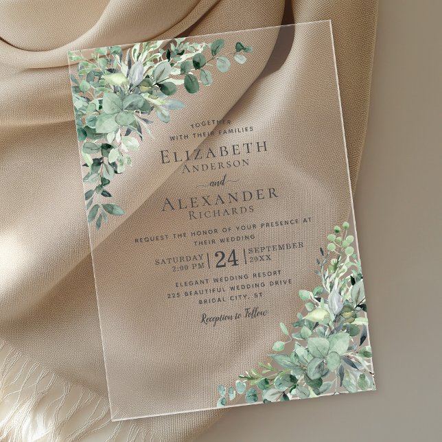 Invitaciones Acrílicas Eucalyptus Greenery Watercolor Boho Boda (Subido por el creador)