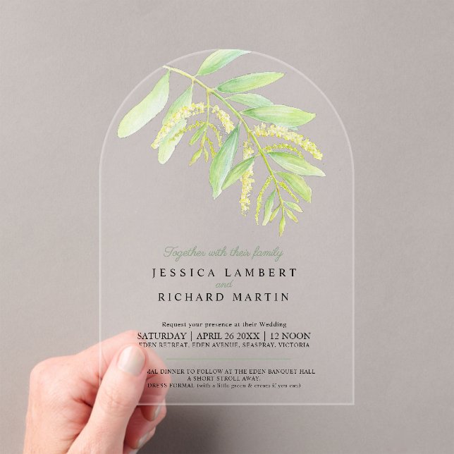 Invitaciones Acrílicas  Eucalyptus leaves green water wedding  (Insitu (portátil))