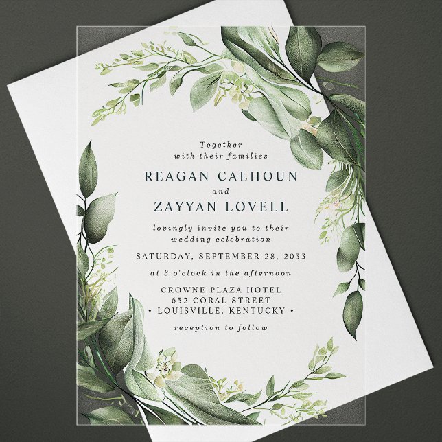 Invitaciones Acrílicas Eucalyptus Leaves Wreath Boda moderno (Subido por el creador)