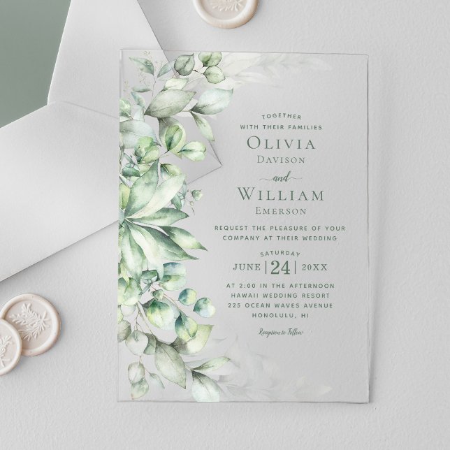 Invitaciones Acrílicas Eucalyptus Monograma Sage Green Boda (Subido por el creador)