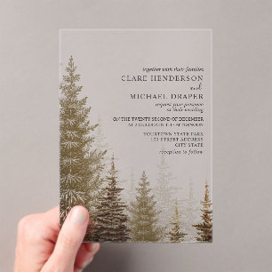 Invitaciones Acrílicas Evergreen Trees Rustic Woodland Boda