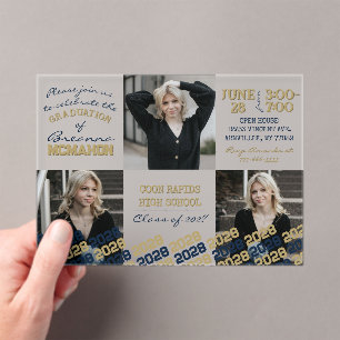 Invitaciones Acrílicas Exclusiva graduación Navy Blue & Gold 3 Foto Frost