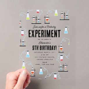 Invitaciones Acrílicas Experimento de ciencia química Fiesta de cumpleaño