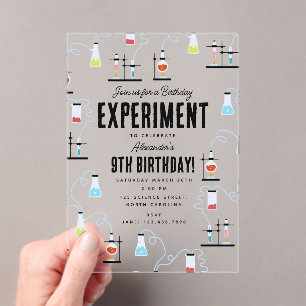 Invitaciones Acrílicas Experimento en química niños Fiesta de cumpleaños