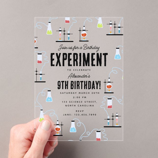 Invitaciones Acrílicas Experimento en química niños Fiesta de cumpleaños (Insitu (portátil))