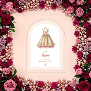 Invitaciones Acrílicas Exquisite Lovely Flower Girl Dress in Pink & Gold