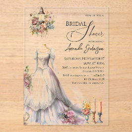 Invitaciones Acrílicas Extravagante Boda victoriano vestido con ducha de 