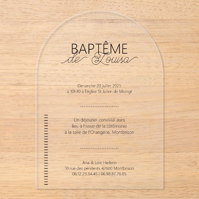 Invitaciones Acrílicas Faire-Part de Baptême Louisa (Anverso)
