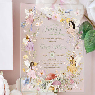 Invitaciones Acrílicas Fairies Wildflowers Flower Meadow Baby Shower