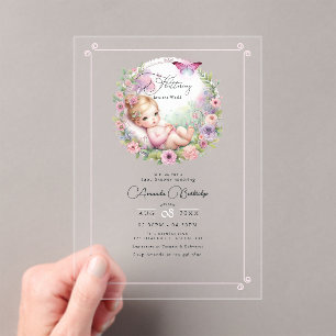 Invitaciones Acrílicas Fairy Butterfly Garden Flutter Love Baby Shower