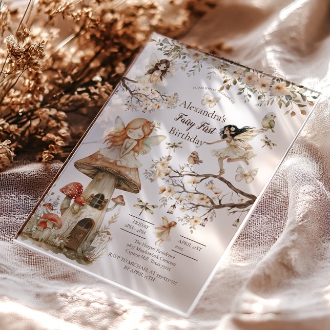 Invitaciones Acrílicas Fairy First Birday Woodland Floral (Subido por el creador)