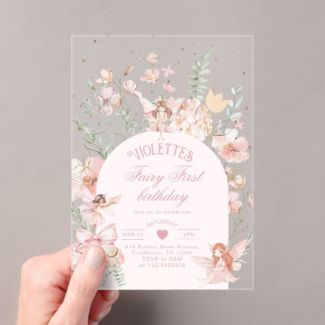 Invitaciones Acrílicas Fairy First Birthday Enchanted garden Whimsical (Insitu (portátil))