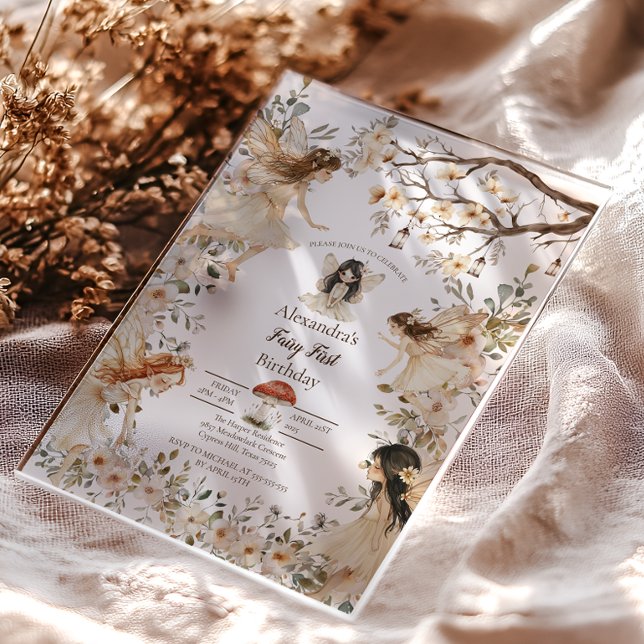 Invitaciones Acrílicas Fairy First Birthday Woodland Floral Invitation (Subido por el creador)