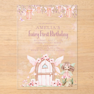 Invitaciones Acrílicas Fairy First Girl's 1st Birthday Party Custom