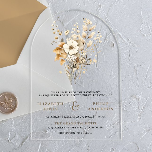 Invitaciones Acrílicas Fall Autumn Boho Wildflower Wedding (Subido por el creador)