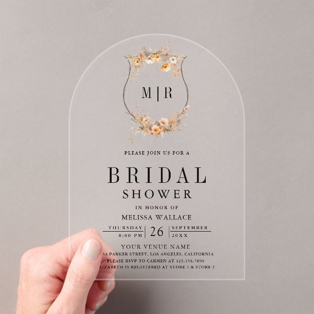 Invitaciones Acrílicas Fall Autumn Wildflower Crest Bridal Shower (Insitu (portátil))