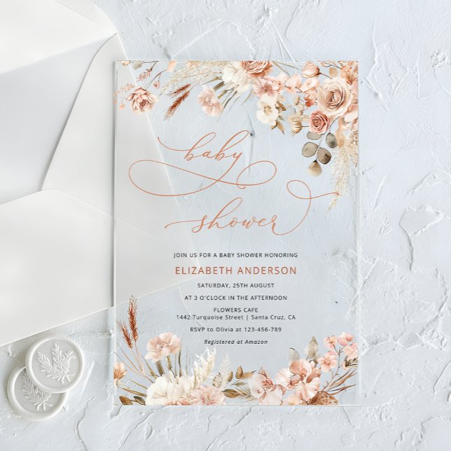Invitaciones Acrílicas Fall Boho Sexo Floral Neutral Baby Shower (Subido por el creador)