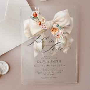 Invitaciones Acrílicas Fall in Love White Bow Floral Baby Shower