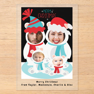 Invitaciones Acrílicas Familia de osos polares personalizados para Navida