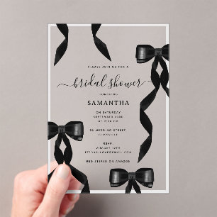 Invitaciones Acrílicas Fancy Watercolor Black Bow Formal Bridal Shower