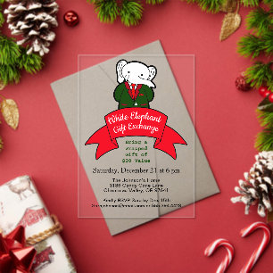 Invitaciones Acrílicas Fancy White Elephant Navidades Regalo Exchange