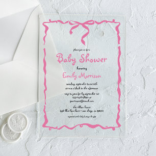 Invitaciones Acrílicas Fantasioso y Extravagante Rosa Rubor con Lazo para