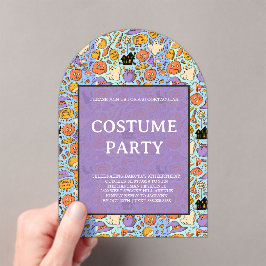 Invitaciones Acrílicas Fantasmas, Calabazas, Gatos y Diseño Continuo de H
