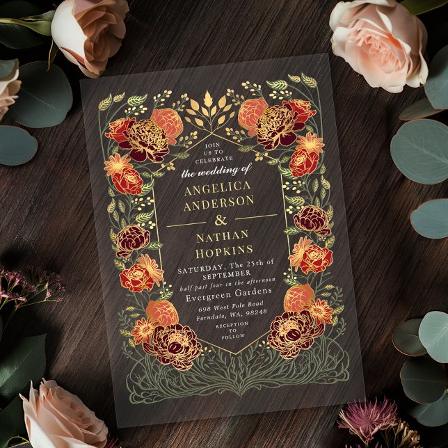 Invitaciones Acrílicas Fantasy Enchanted Red Floral Garden Wedding (Subido por el creador)