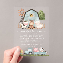 Invitaciones Acrílicas Farm Animals, Cute Animals, Barn, First Birthday