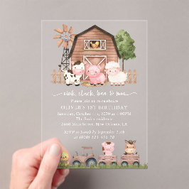 Invitaciones Acrílicas Farm Animals, Cute Animals, Barn, First Birthday