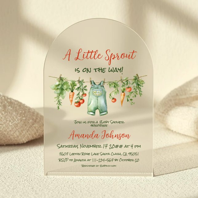 Invitaciones Acrílicas Farm Little Sprout Clothesline Baby Shower Arch (Subido por el creador)