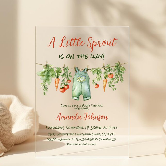 Invitaciones Acrílicas Farmhouse Little Sprout Clothesline Baby Shower (Subido por el creador)