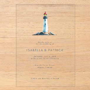 Invitaciones Acrílicas Faro Acuarela Tranquilo Muted
