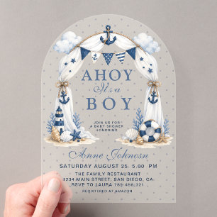 Invitaciones Acrílicas Faro Náutico Vintage Ahoy Es un Niño Bebé