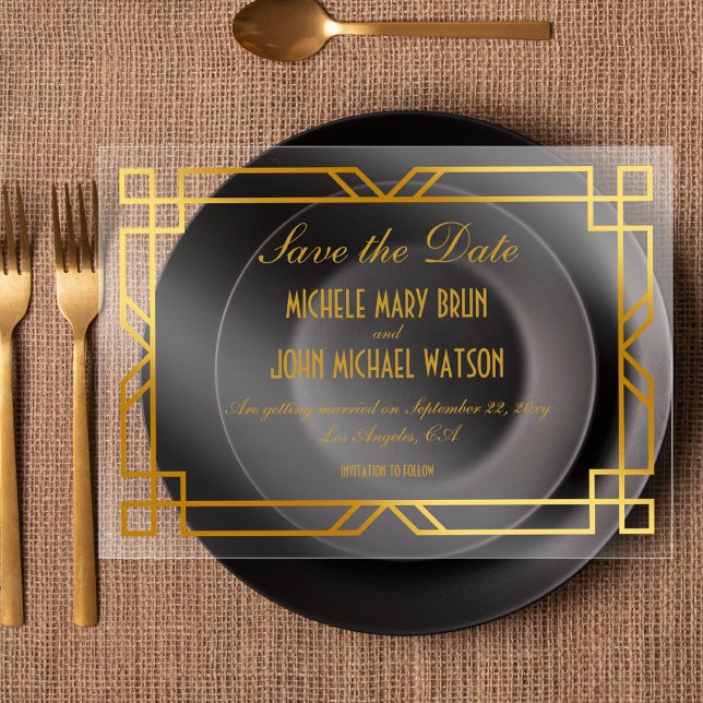 Invitaciones Acrílicas Faux Gold Frame Elegant Save the Date (Subido por el creador)