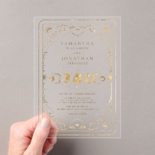 Invitaciones Acrílicas Faux Gold Tarot Celestial Boda