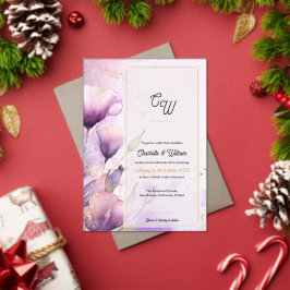 Invitaciones Acrílicas Faux Vellum Purple Floral Monogram Wedding