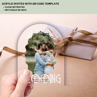 Invitaciones Acrílicas Fecha de guardado de foto de acrílico moderno eleg