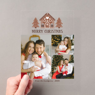 Invitaciones Acrílicas Feliciz Navidad Colage de Fotos de Casa de Pan de