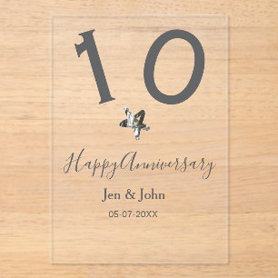 Invitaciones Acrílicas Feliz 10 aniversario fecha estrella metalizado gri