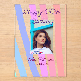 Invitaciones Acrílicas Feliz 20 aniversario arco iris rústico de líneas d